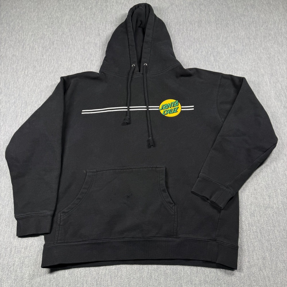 Santa Cruz Hoodie Mens Black Dot Logo Striped Pullover Fleece Skateboard Y2k